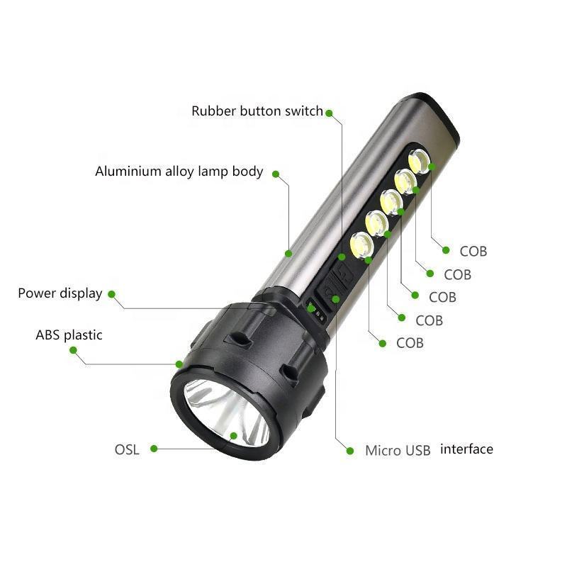 Rechargeable Flashlight large size Super Bright Led Tactical Flashlights with COB Work Light High Powered Flashlight