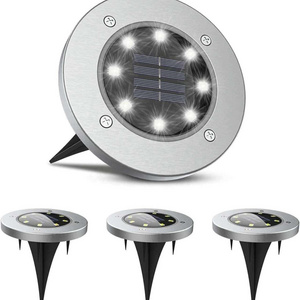 Stainless Steel 8 LED Solar Ground Lights Ip44 Patio Pathway Waterproof Garden LED Solar Buried Light Disk Light