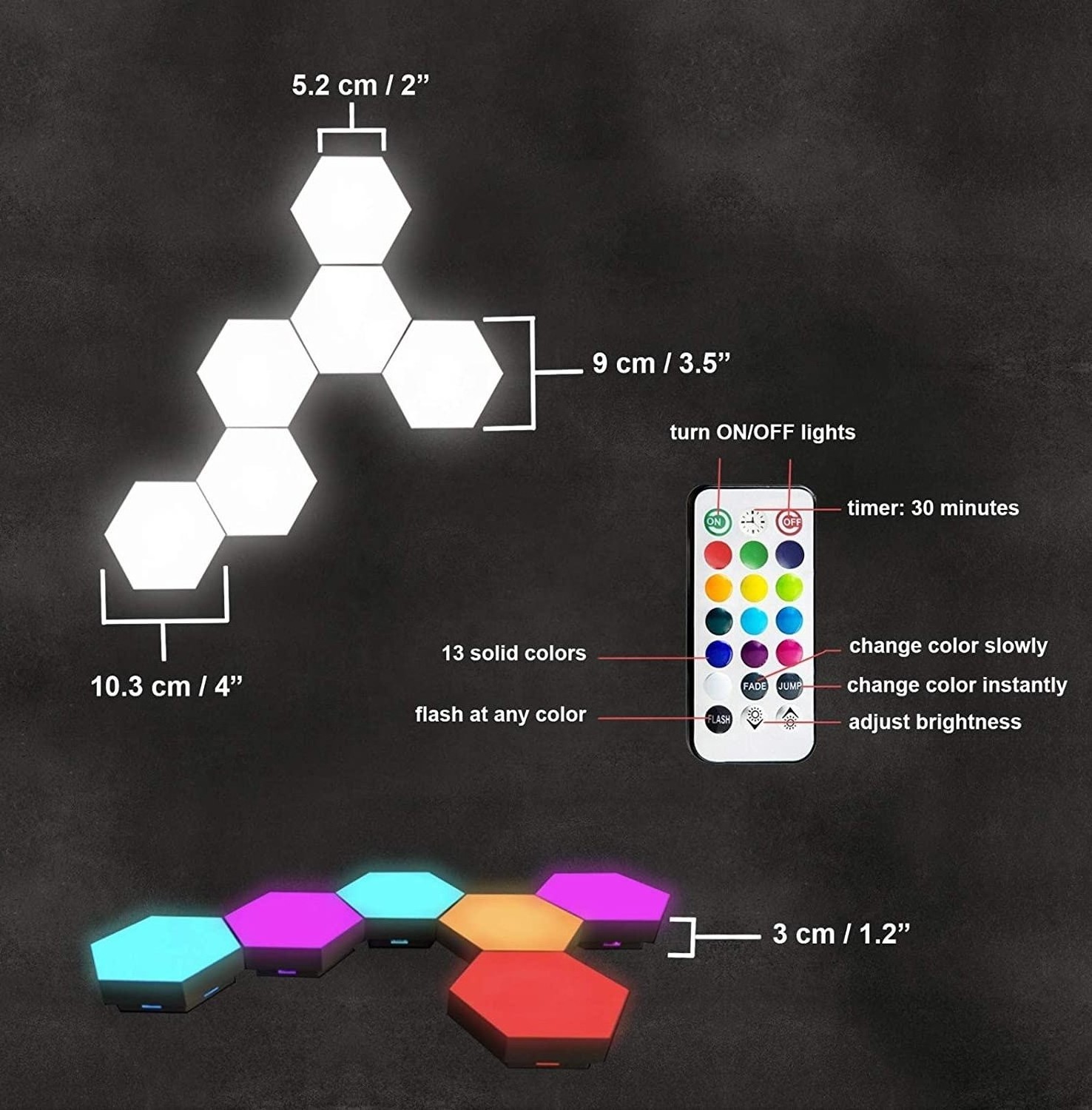 Hot Selling wholesale 1pcs DIY RGB LED Touch Light remote control quantum Wall hexagonal lights