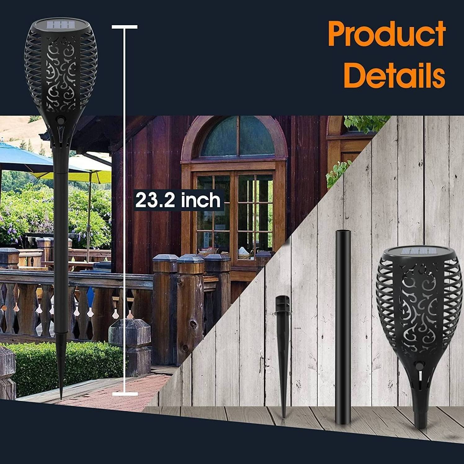 Waterproof IP44 Decoration Flickering LED Solar Outdoor Garden Pathway Dancing Fire Flame Torch Lights for Yard