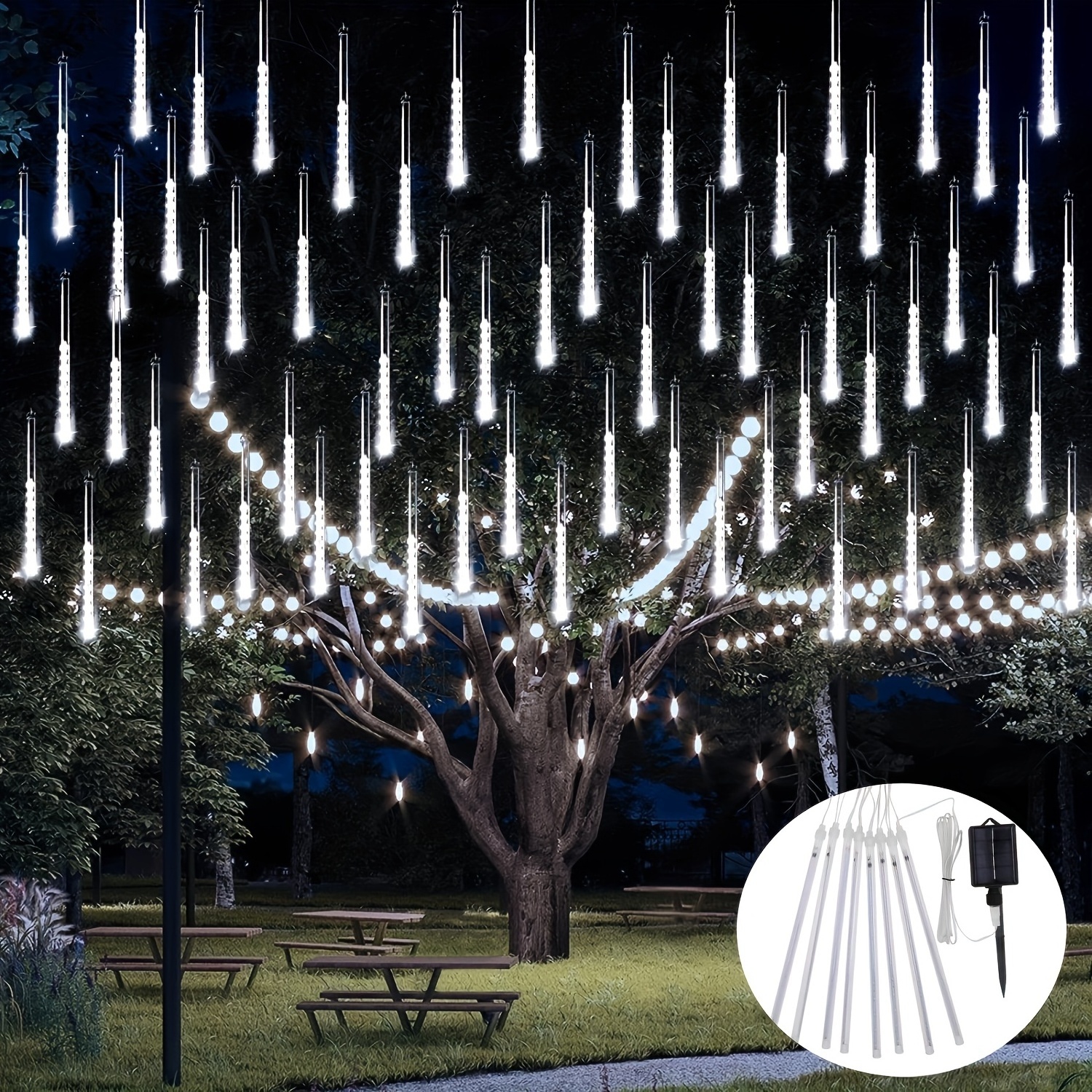 Solar Shower Lights Outdoor Waterproof Icicle Falling Rain Holiday Lighting Wedding Party Decoration Solar Garden Light string