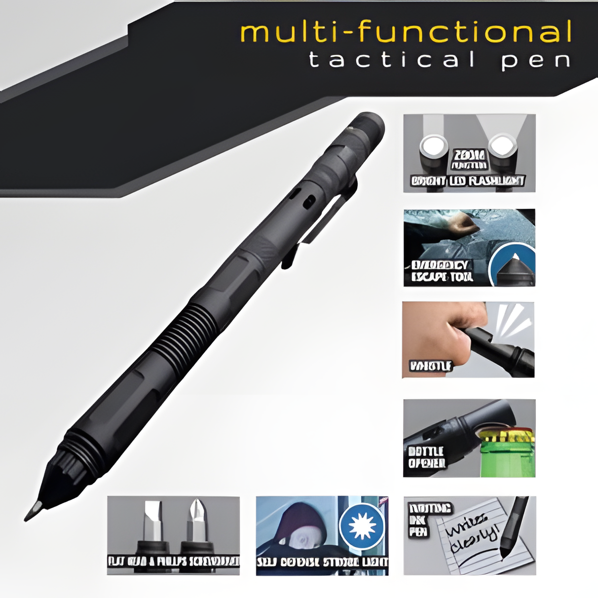 9 in 1 Tactical Pen with Clip for Tight Spaces Inspection Nurses Medical Use Super Bright Small Flashlight