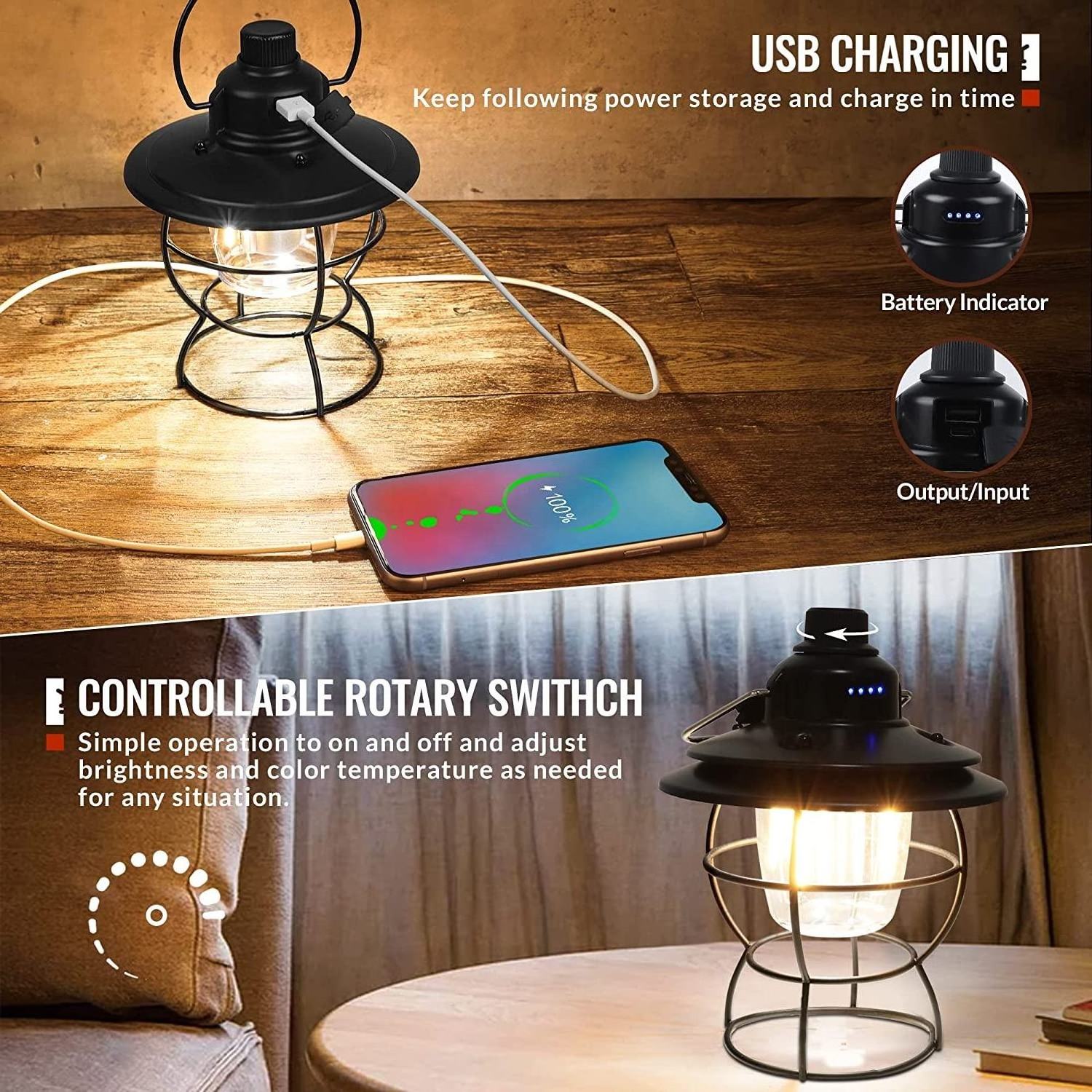 Type C Charging 130 Lumen Usb Rechargeable Camping Tent Lantern Led Camping Handle Lamp Retro Camping Light