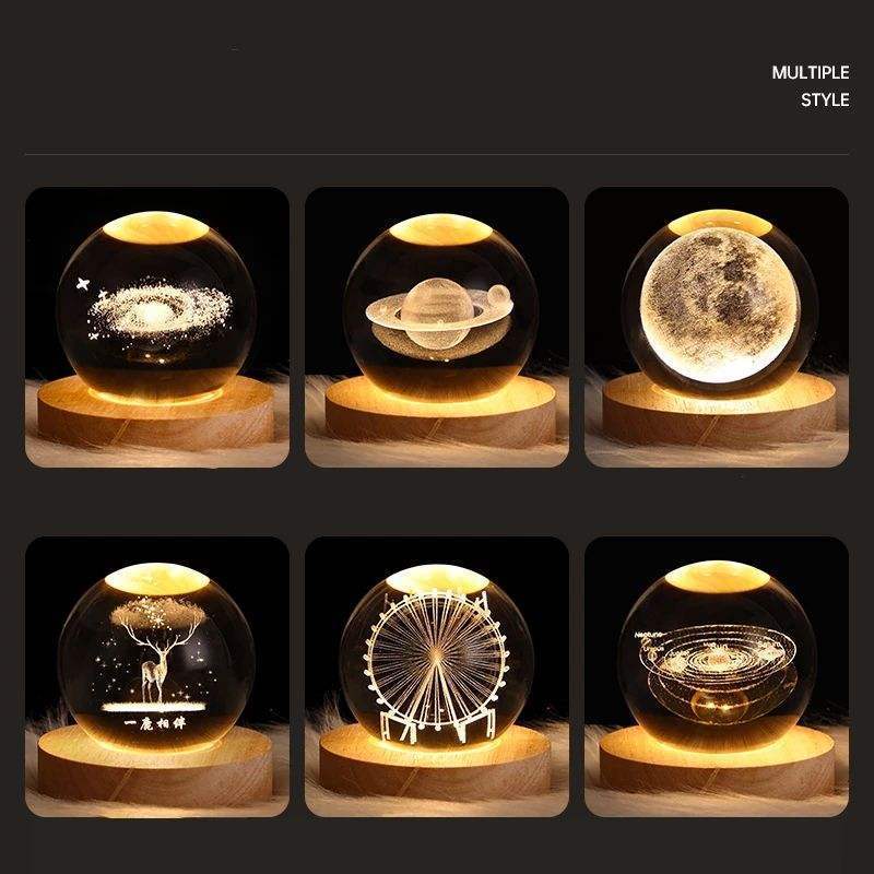 3D Art Crystal Ball Night Lamp Luminous Crystal Ball Decoration Solar System Led Night Lights