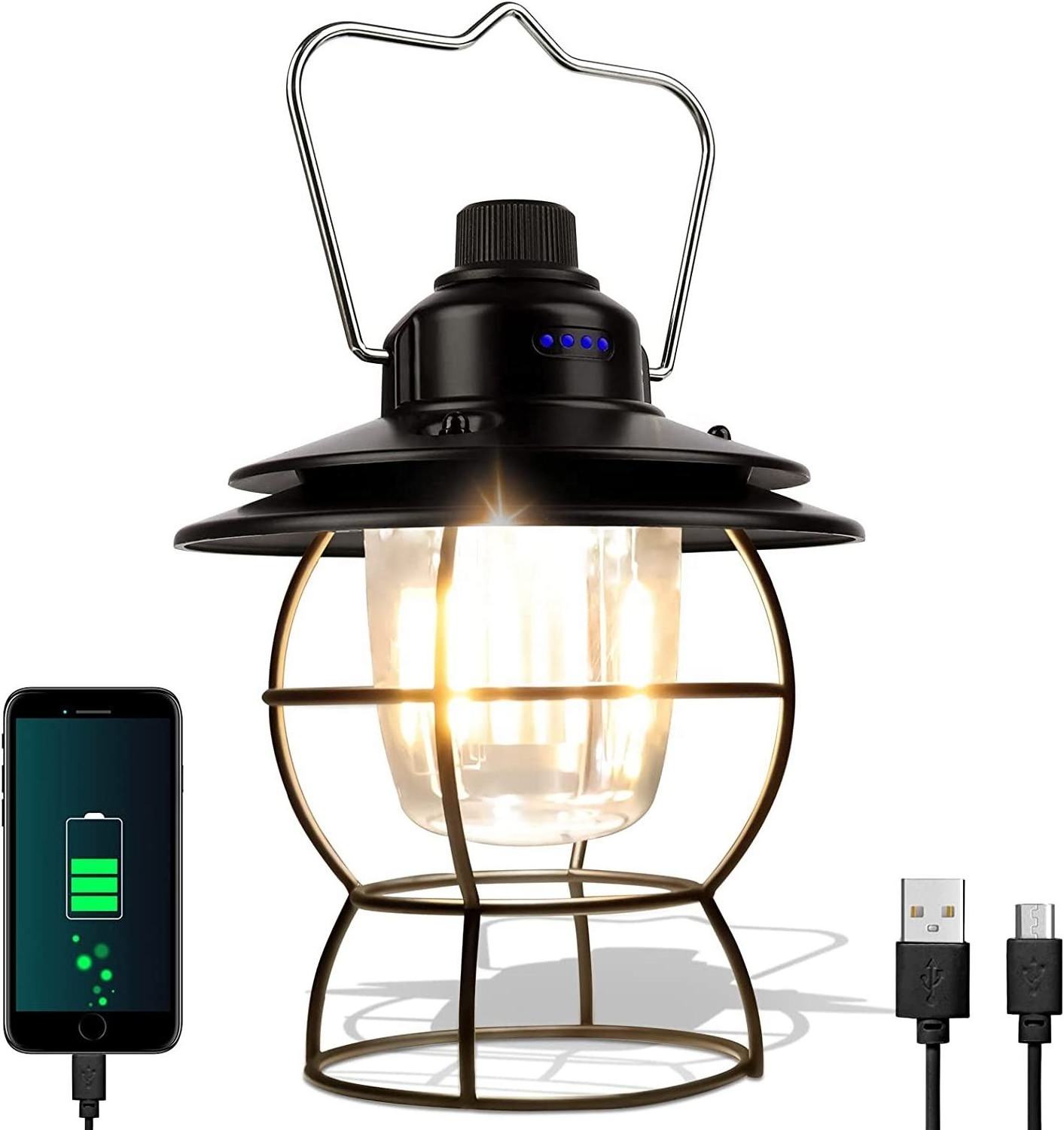 Type C Charging 130 Lumen Usb Rechargeable Camping Tent Lantern Led Camping Handle Lamp Retro Camping Light