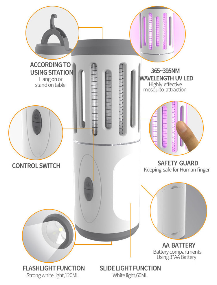 Electronic mosquito killer bug zapper flashlight insect zapper light torch camping light dry battery for outdoor