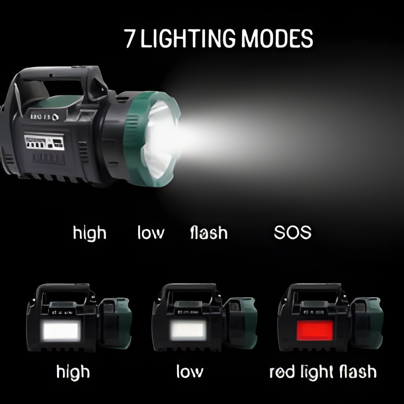 10w LED Handheld Spotlight with Radio & Bluetooth Speaker - IP67 Waterproof ABS Construction, 3 Functions