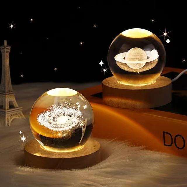 3D Art Crystal Ball Night Lamp Luminous Crystal Ball Decoration Solar System Led Night Lights