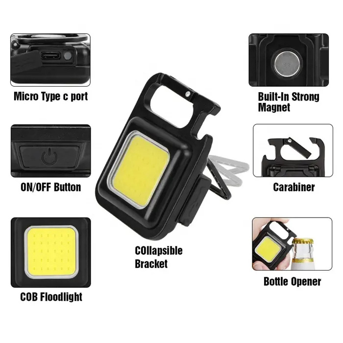 Wholesale 800Lumens Rechargeable Cob Keychain light Mini Flashlight 3 Light Modes Portable Pocket Light