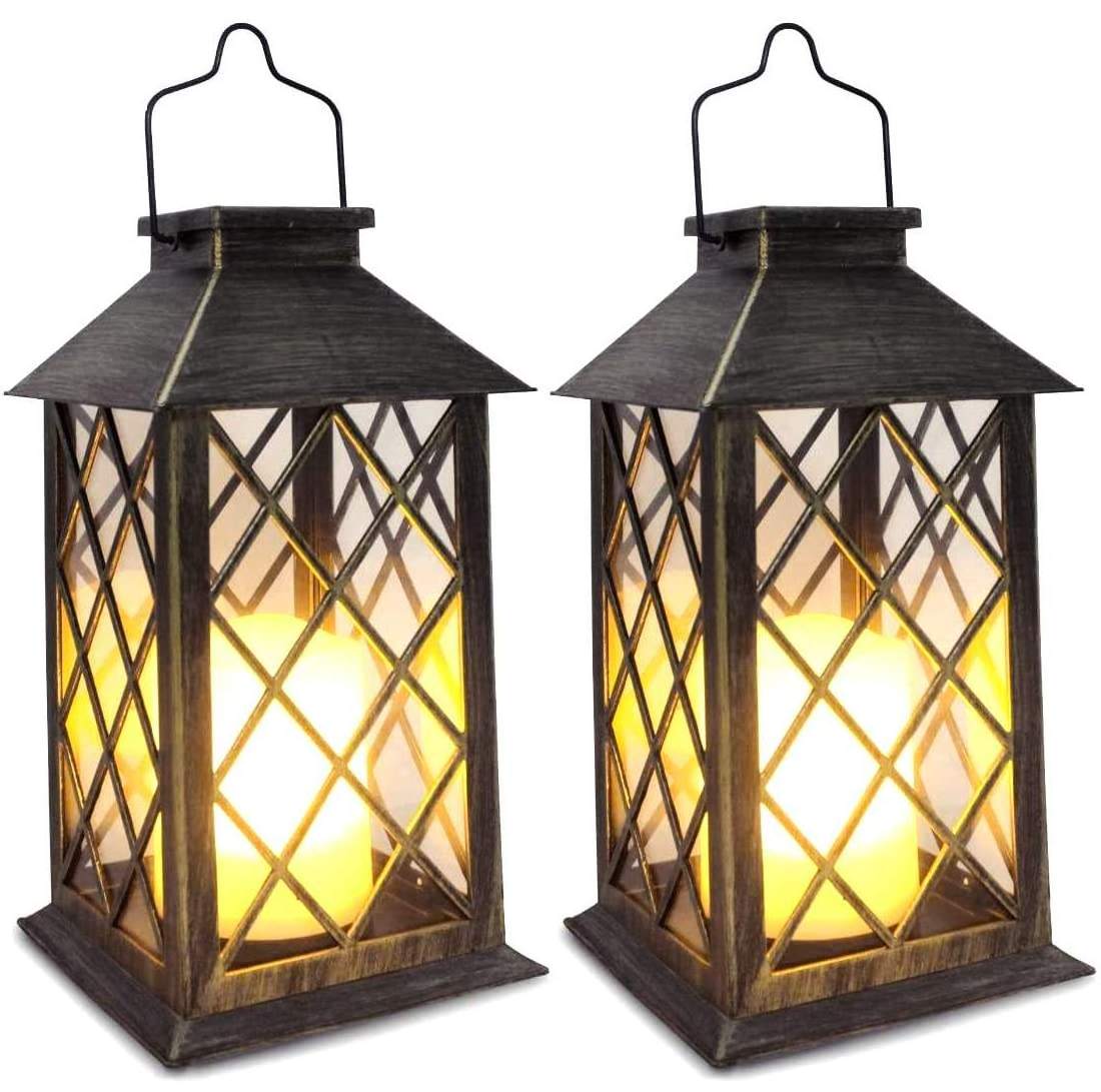 Outdoor Garden Hanging Lanterns Waterproof LED Flickering Flameless Candle Mission Lights candle holder lantern