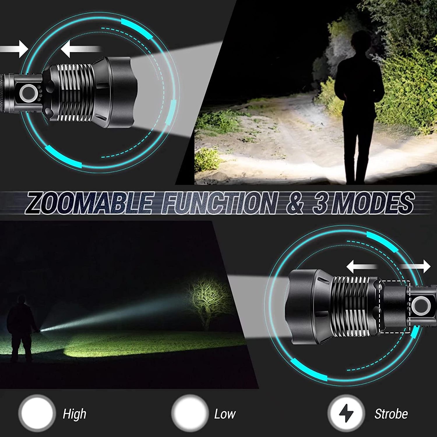 Xhp70.2 70.2 3000 Lumen 18650 rechargeable zoom torch waterproof led rechargeable tactical flashlight