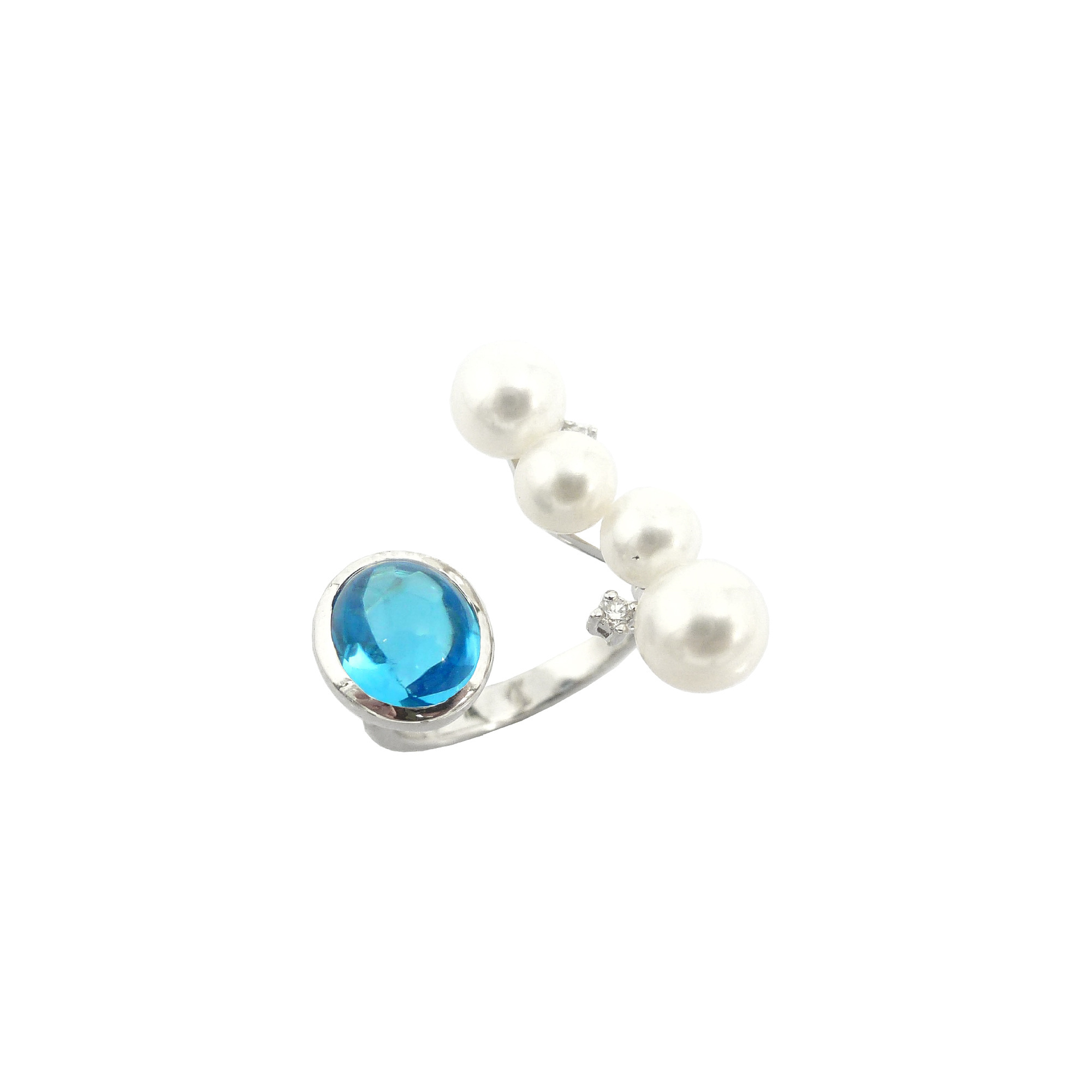 Diamond Ring Jewelry R006644/105297 1 blue topaz 2.45ct, 4WP 5-6mm, 2RD 0.04ct Gold Cultured Pearl Diamond Ring for women