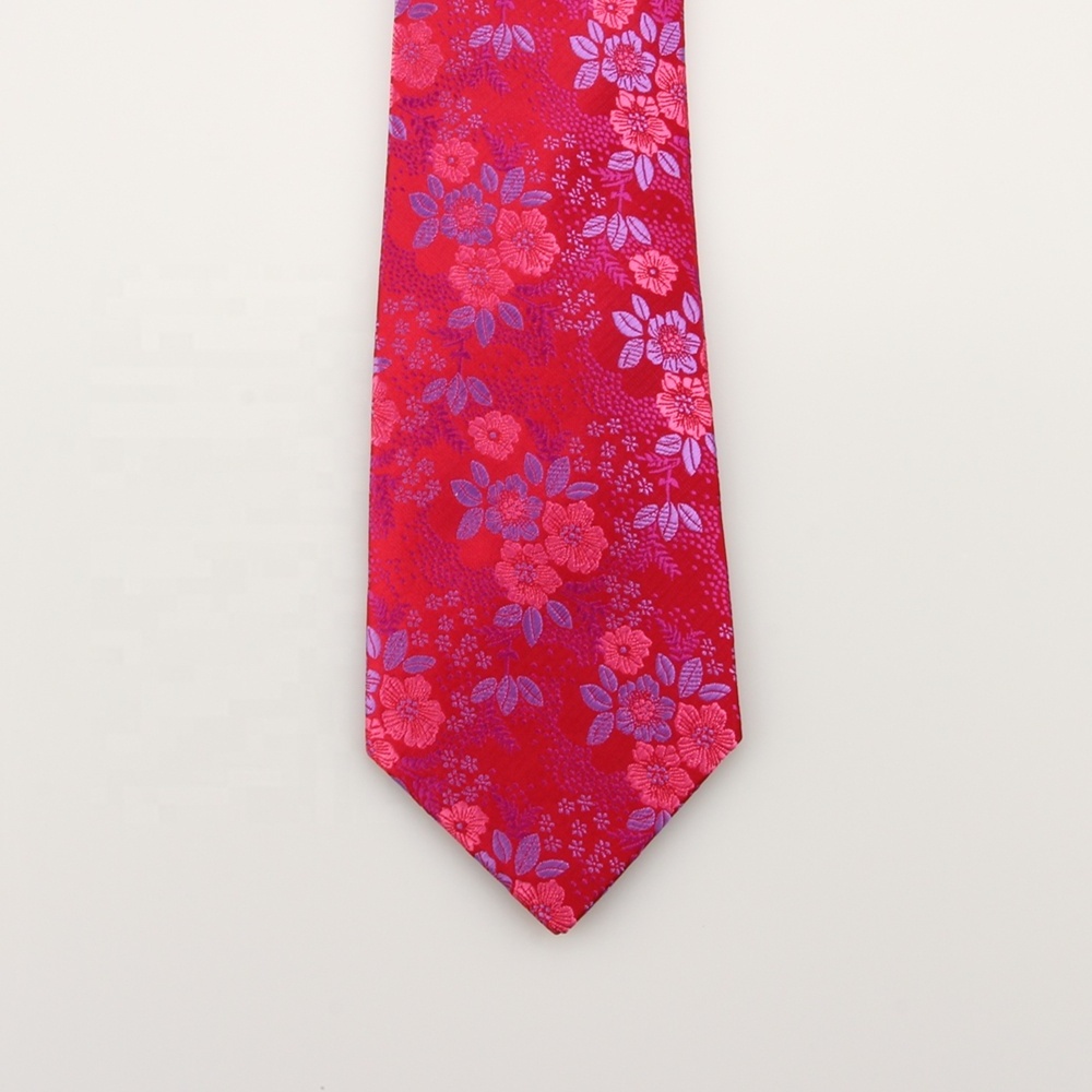 Choices Man Fashion Red Floral Polyester Jacquard Woven Custom Ties