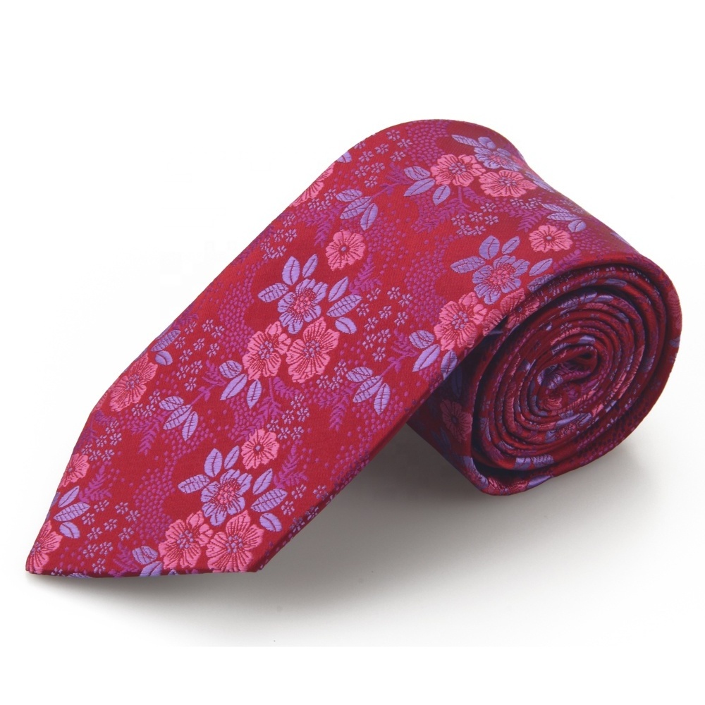 Choices Man Fashion Red Floral Polyester Jacquard Woven Custom Ties