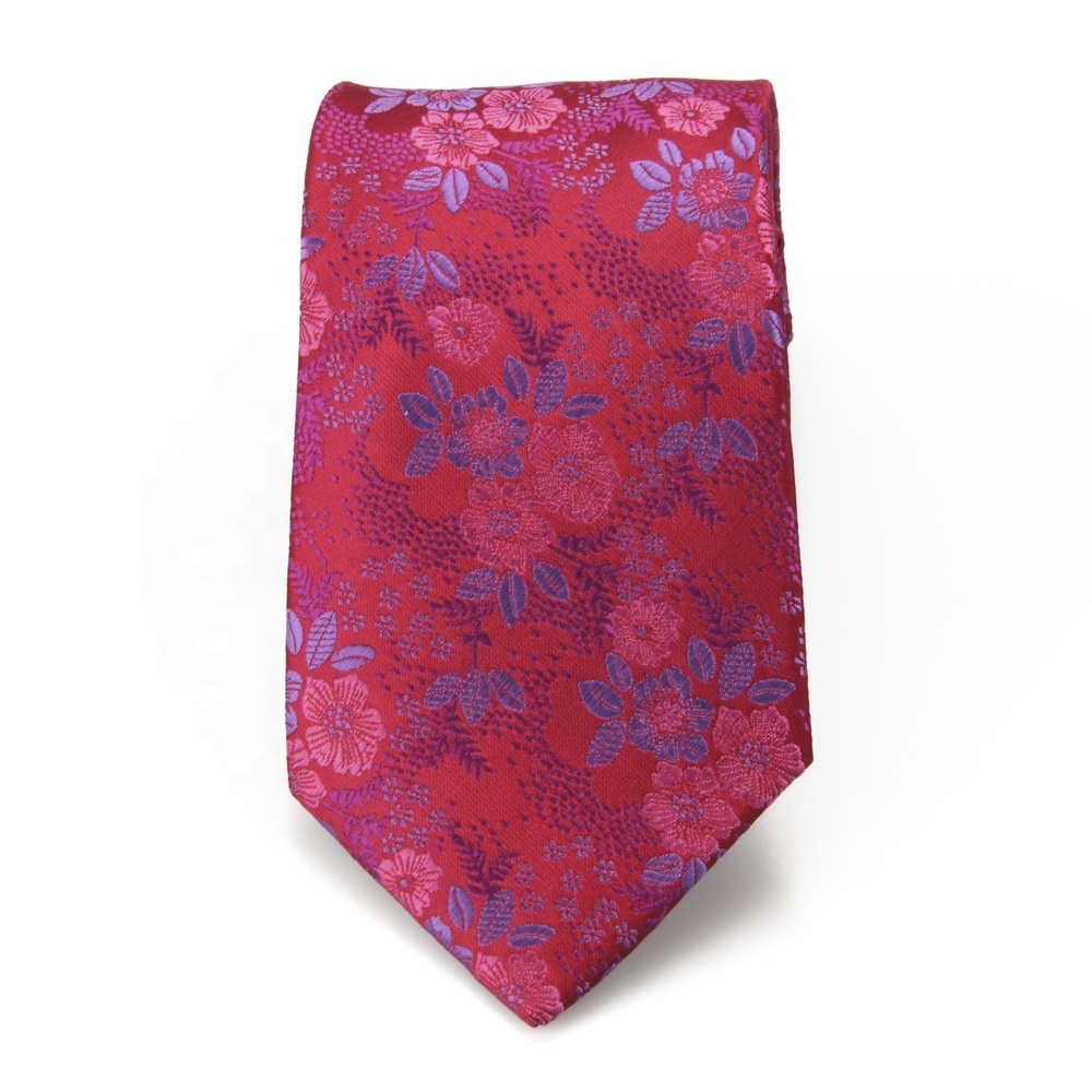 Choices Man Fashion Red Floral Polyester Jacquard Woven Custom Ties