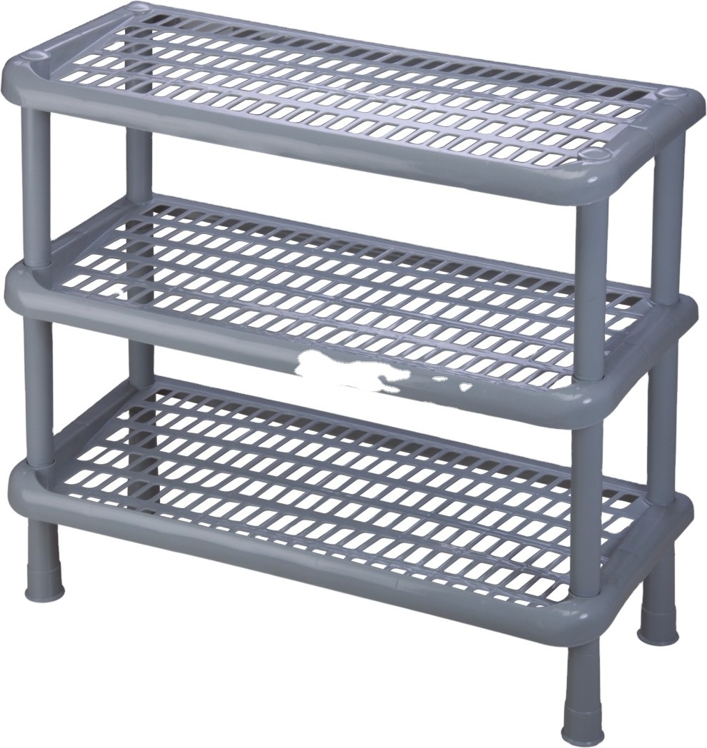 Plastic Shoe Rack Big 2 Pair 3 Tier  Multipurpose Grey  Small Plastic Home Storage Rack Shelving Shelf