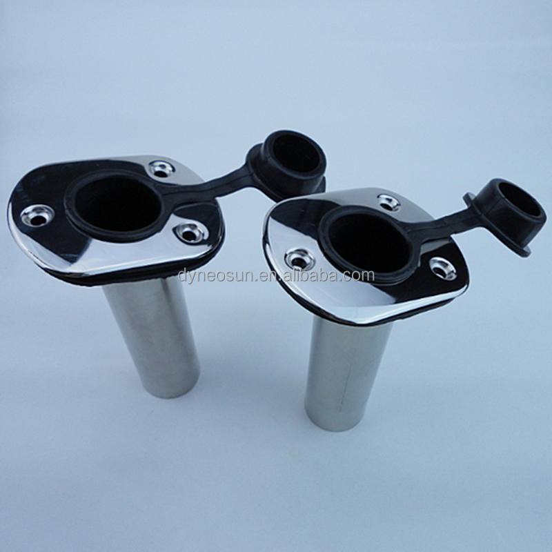 Flush mounted stainless steel fishing rod holder for boat