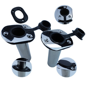 Flush mounted stainless steel fishing rod holder for boat