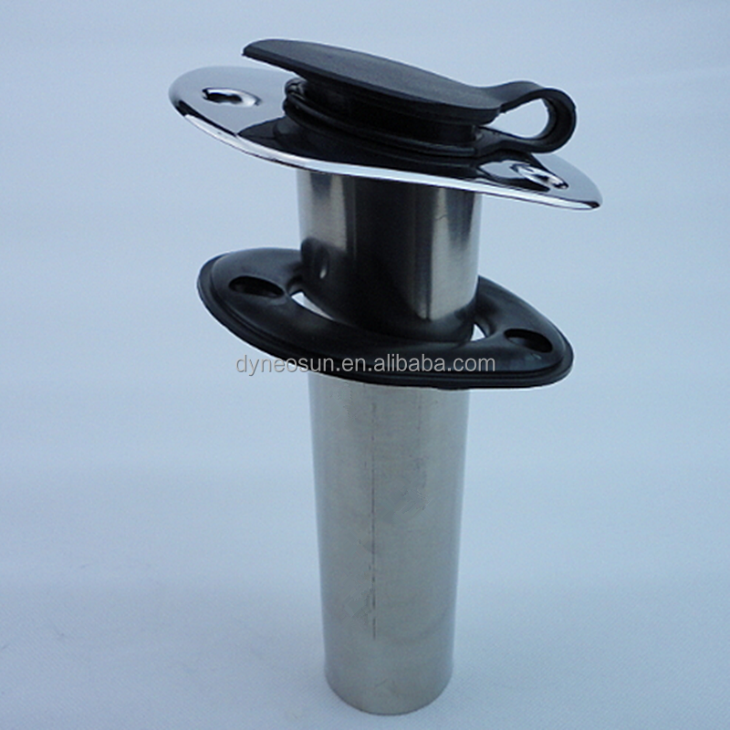 Flush mounted stainless steel fishing rod holder for boat