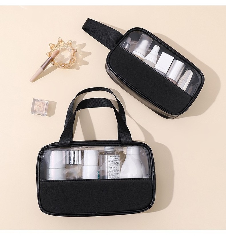 Wholesale Large Pvc Transparent Travel Makeup Cosmetic Bag Black With Custom Logo Transparent Toiletry Bag Clear Makeup Bag