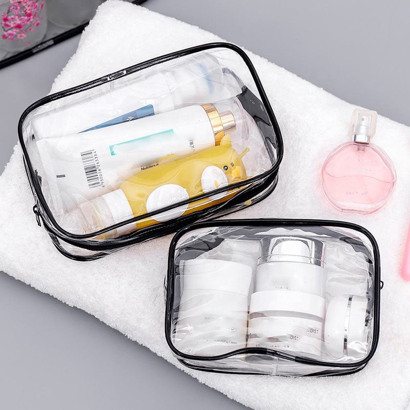 Custom Logo Women Clear Make Up Organizer Pouches Tote Travel Toiletry Bags Transparent Pvc Cosmetic Makeup Bag