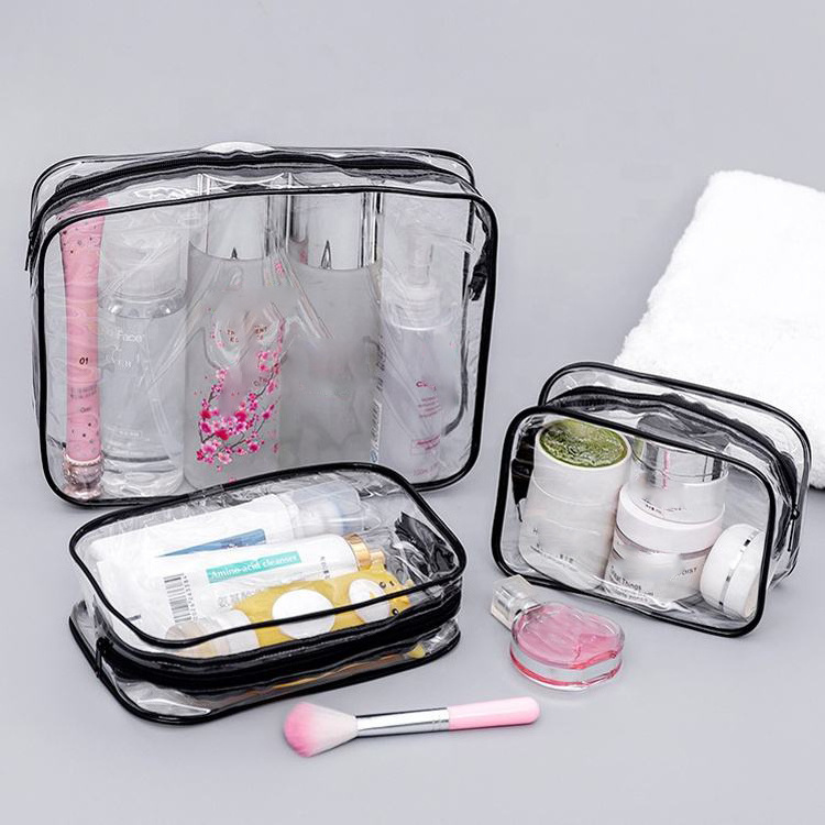 Custom Logo Women Clear Make Up Organizer Pouches Tote Travel Toiletry Bags Transparent Pvc Cosmetic Makeup Bag