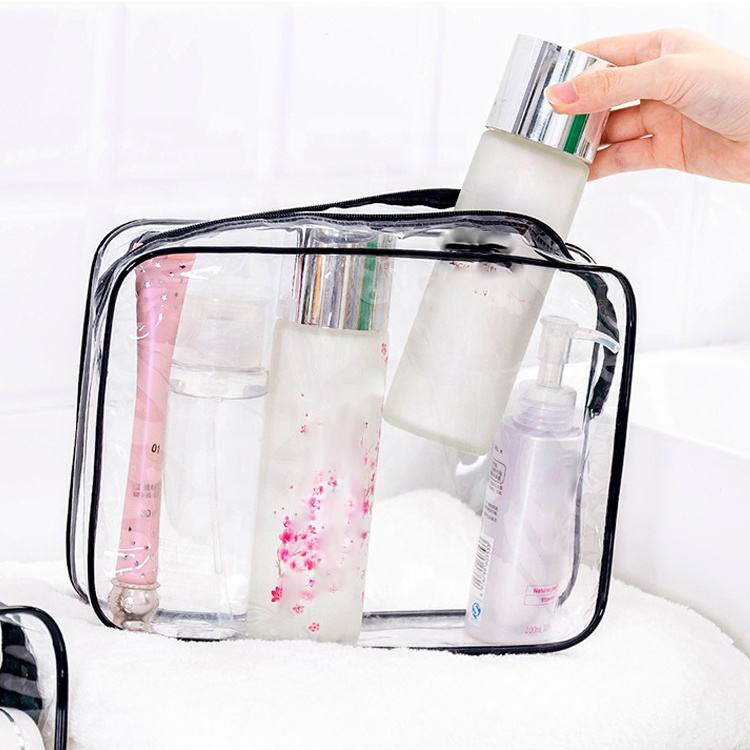 Custom Logo Women Clear Make Up Organizer Pouches Tote Travel Toiletry Bags Transparent Pvc Cosmetic Makeup Bag