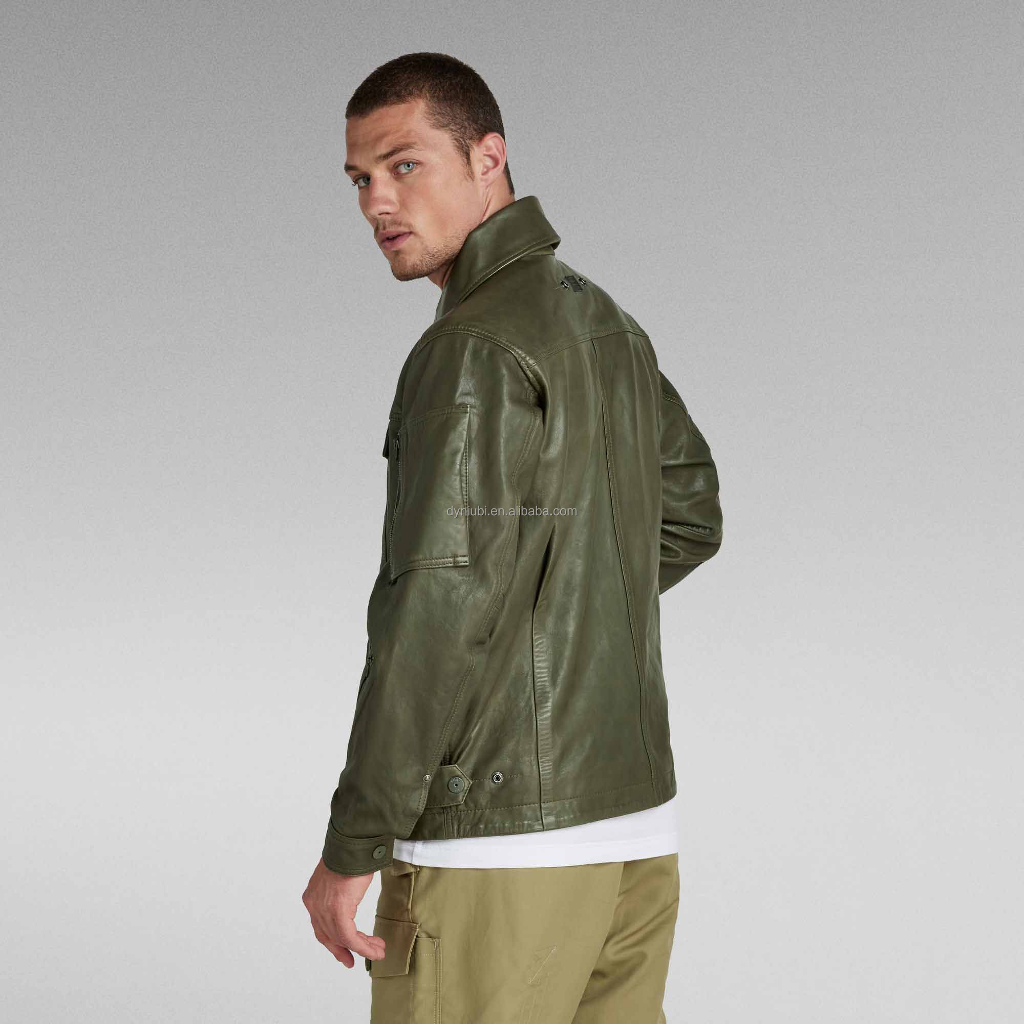 Hot Green Genuine Leather Jackets Vegetable Leather Jacket For Men