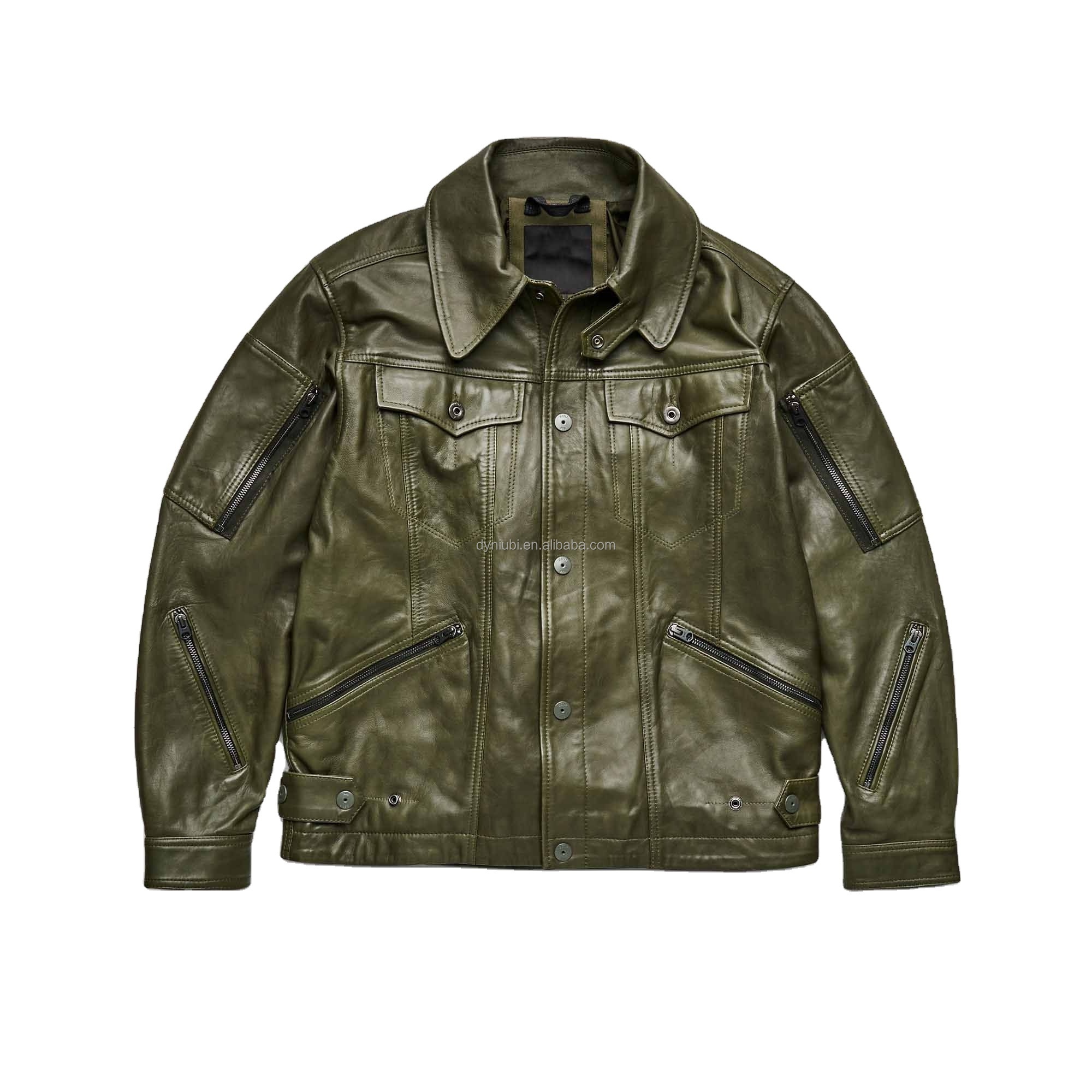 Hot Green Genuine Leather Jackets Vegetable Leather Jacket For Men