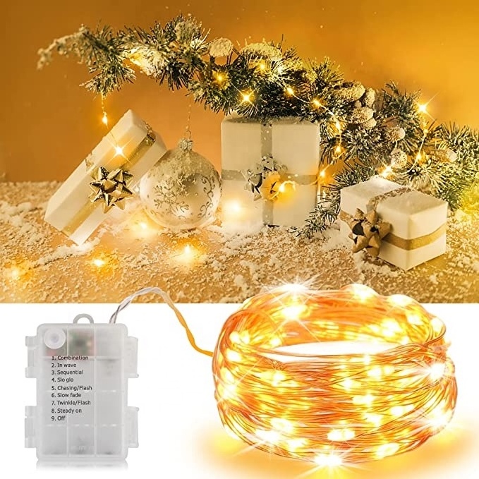 Fairy Lights String 100 LED /10M Copper Wire Lights 8 Modes with Remote Timer Battery Powered Decor IP65 Waterproof Warm White