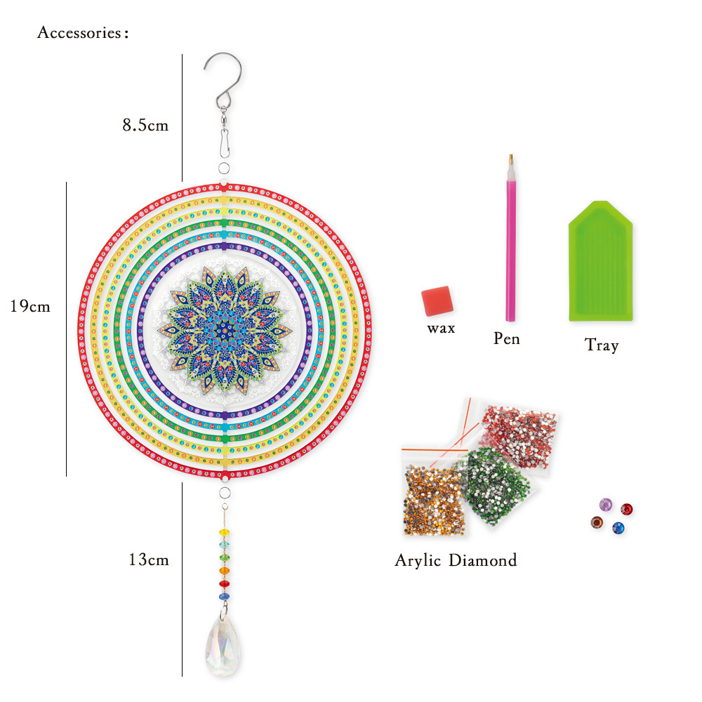 Hot Sale DIY Diamond Painting 5D Rotating Wind Chimes Ornaments Special Shaped Crystal Pendant Chimes Craft Home Decor