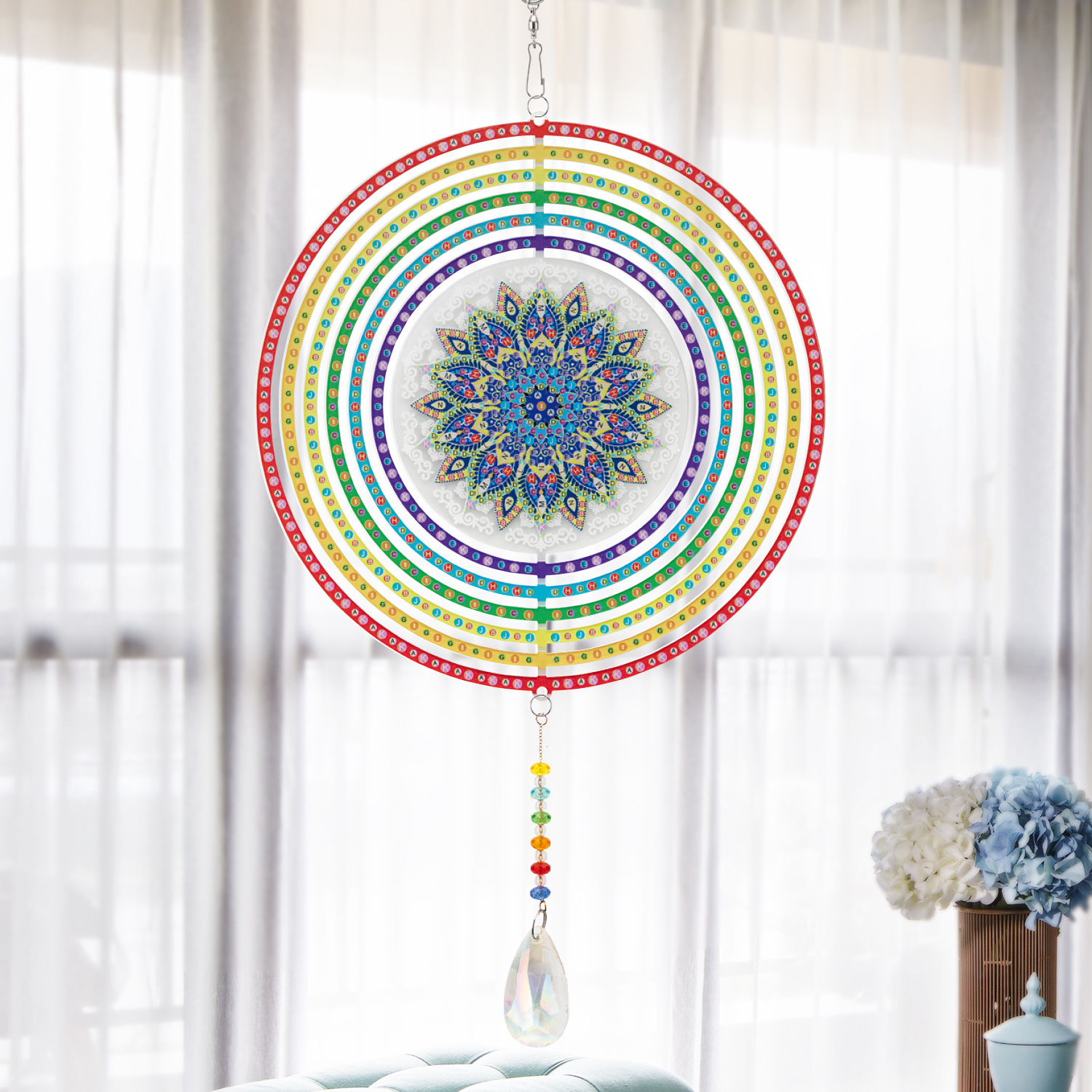 Hot Sale DIY Diamond Painting 5D Rotating Wind Chimes Ornaments Special Shaped Crystal Pendant Chimes Craft Home Decor