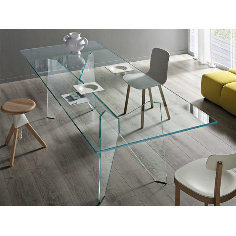 Hotel luxury living room dining room furniture new design modern table glass factory high quality curved bent glass coffee table