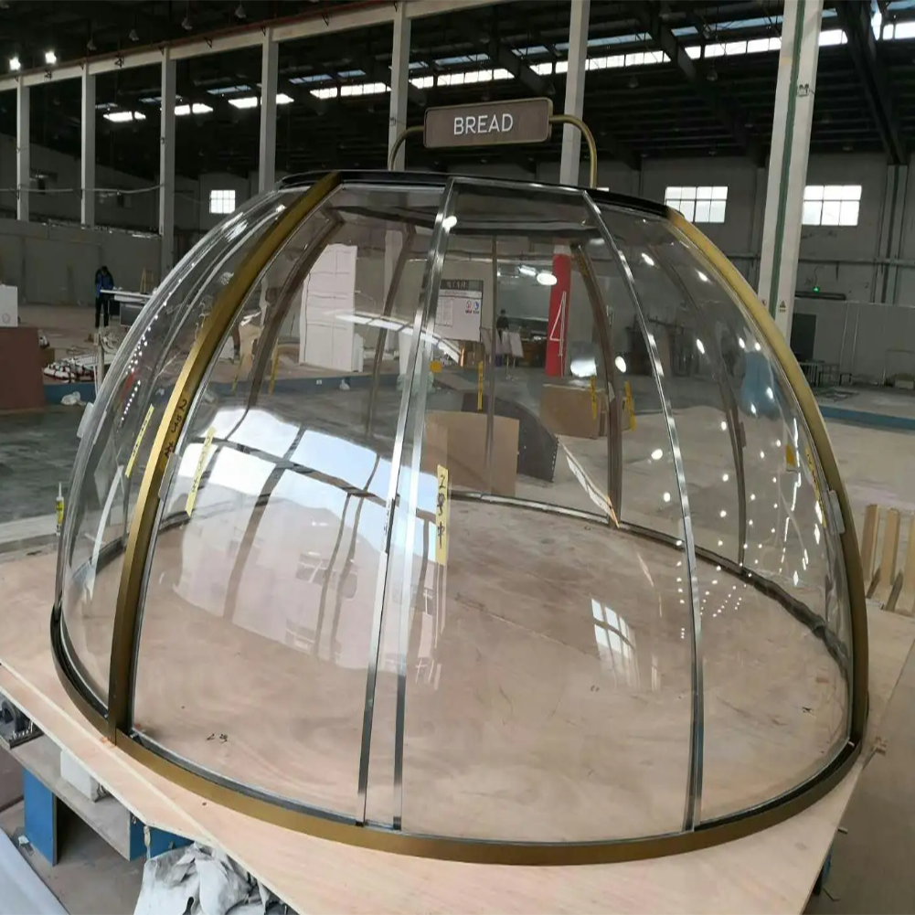 China Factory price curved glass sun room dome roof panels large piece insulated bent tempered glass