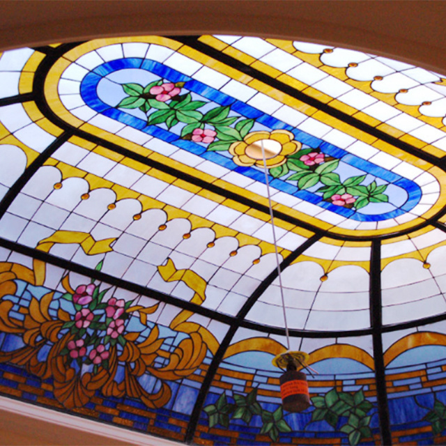 Hot sale Skylight Bent Decorative handmade Soldered Art colour Stained Church Ceramic Fritted Curved Tempered  Glass