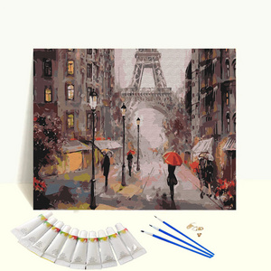 Paris Street Oil Painting By Number Kits On Canvas Rainy Scenery Acrylic Paint DIY Frame Custom Paint By Number For Adults Gifts