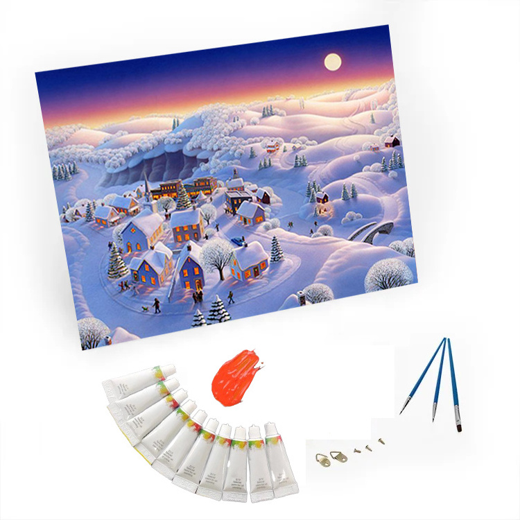 Hot selling snow pictures painting paint by numbers kits on canvas Acrylic paint cartoon styles painting by numbers for adults