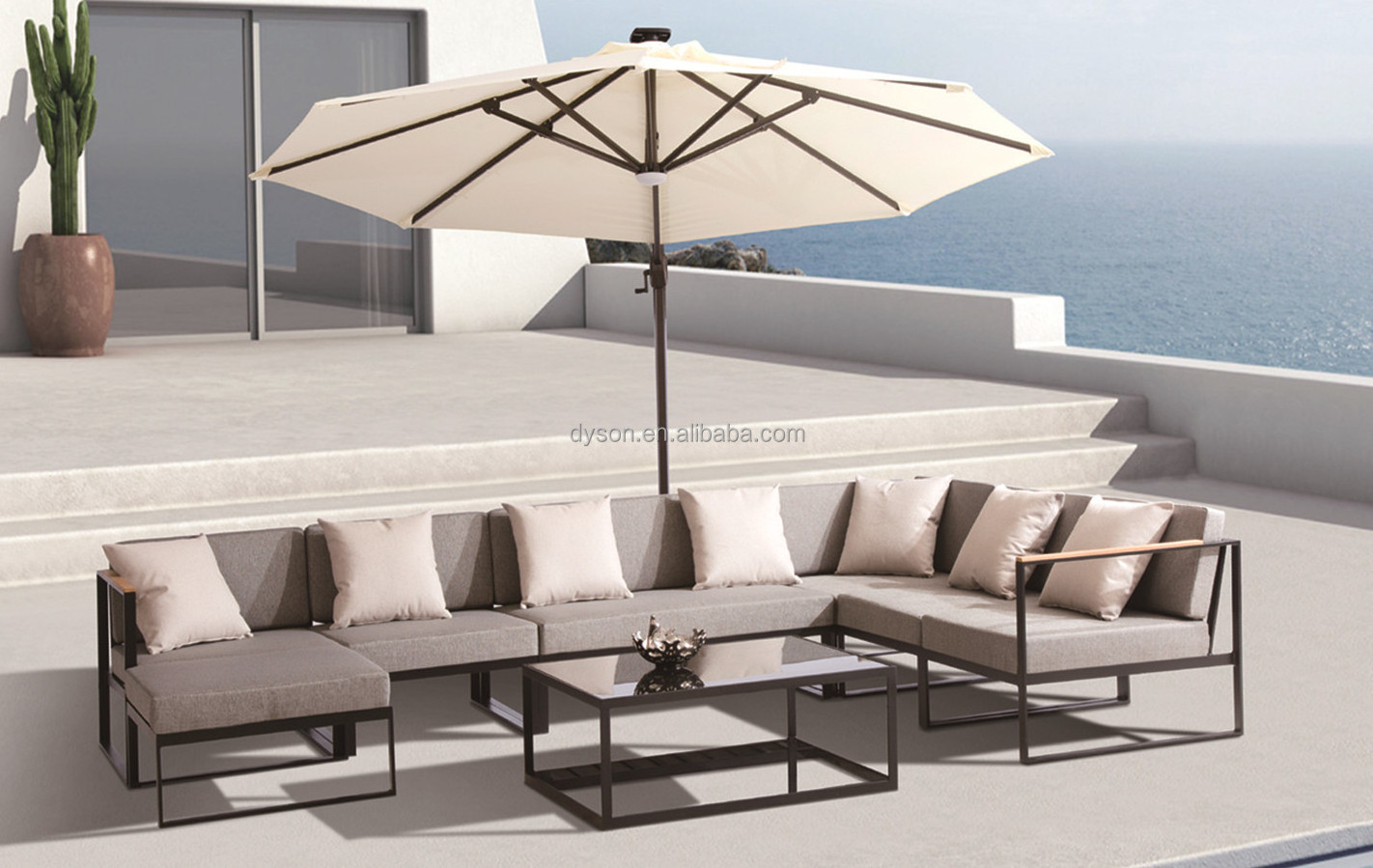 Modern Patio Furniture Set 4 Piece Metal Sectional Sofa with Coffee Table Stylish Outdoor Conversation Sets