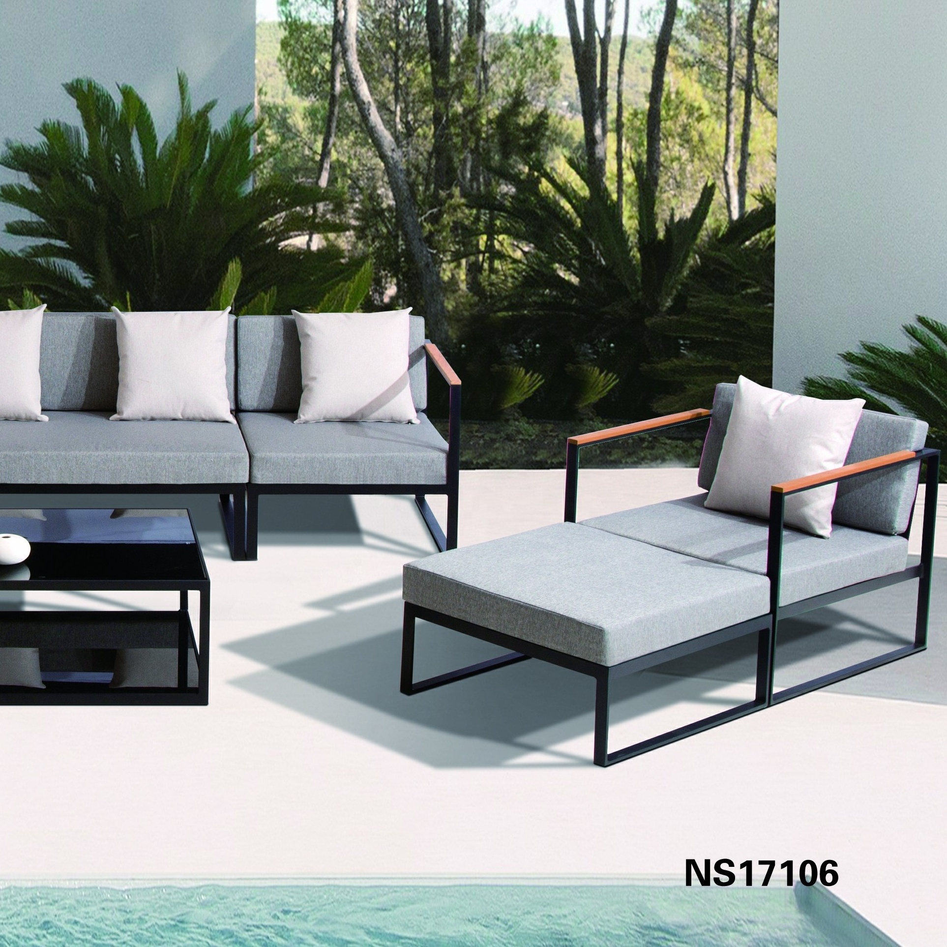 Modern Patio Furniture Set 4 Piece Metal Sectional Sofa with Coffee Table Stylish Outdoor Conversation Sets