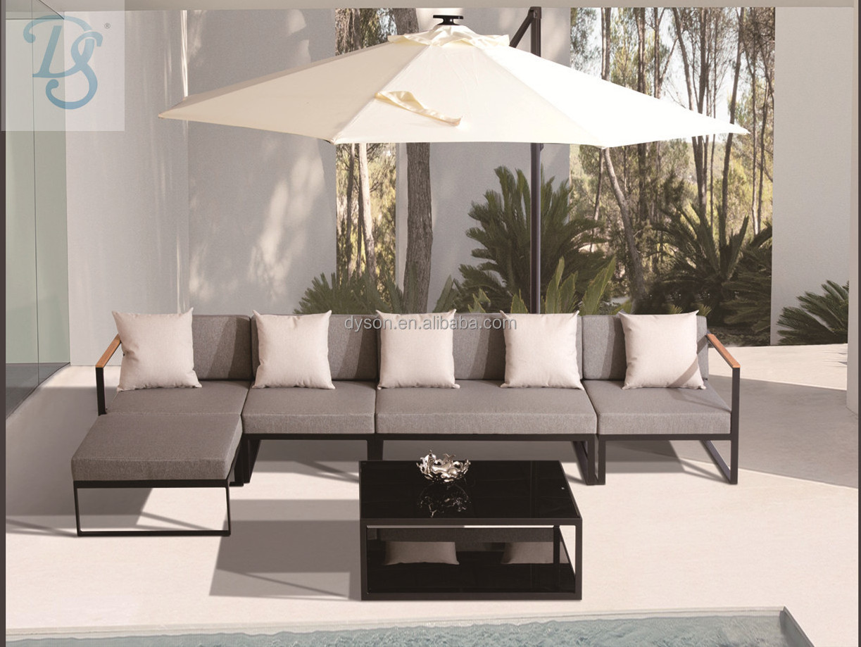 Modern Patio Furniture Set 4 Piece Metal Sectional Sofa with Coffee Table Stylish Outdoor Conversation Sets