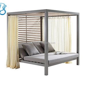 Most popular outdoor furniture rattan daybed with canopy sun bed lounge rattan bed wicker cabana no curtain