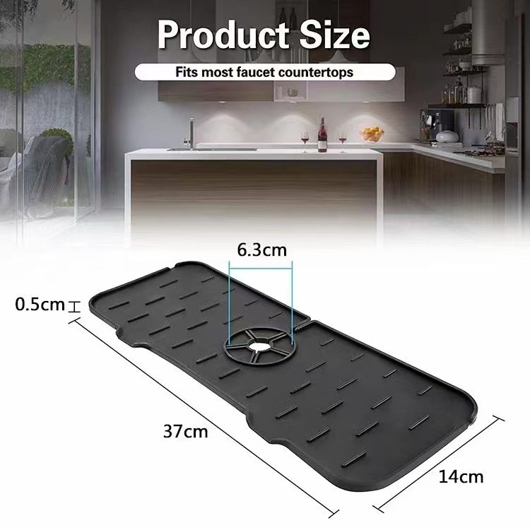 New Kitchen Sink Accessories Kitchen & Bathroom Sink Splash Guard Mat Self DrainingSilicone Faucet Handle Drip Catcher Tray