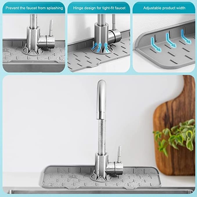 New Kitchen Sink Accessories Kitchen & Bathroom Sink Splash Guard Mat Self DrainingSilicone Faucet Handle Drip Catcher Tray