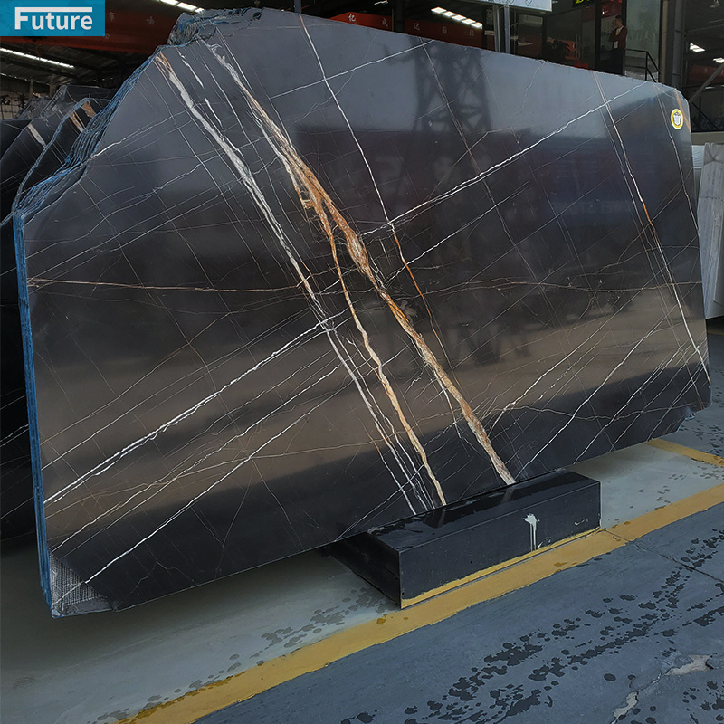 Wholesale Natrual Polished Black Lauren Black Gold Marble Floor Slabs For Showroom Decoration