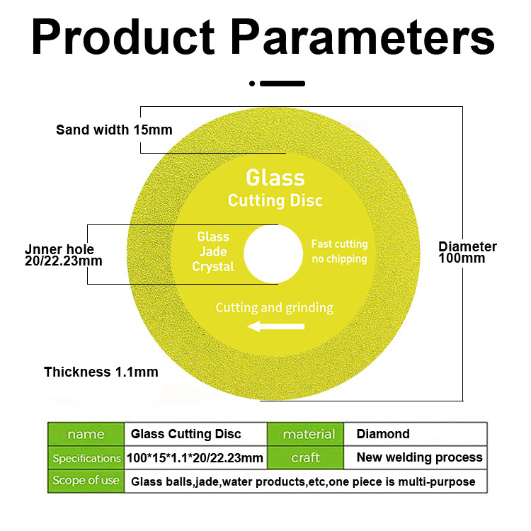 Glass Cutting Disc Thin Saw Blade Wheel Glass Ceramic Cutting for Angle Grinder 4'' Diamond Saw Blade 100mm Thin Cutting Disc