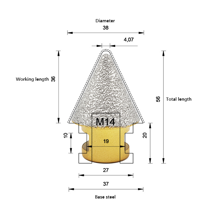 Vacuum Brazed Diamond Cone Chamfer Bit for stone material hole enlarging and chamfering