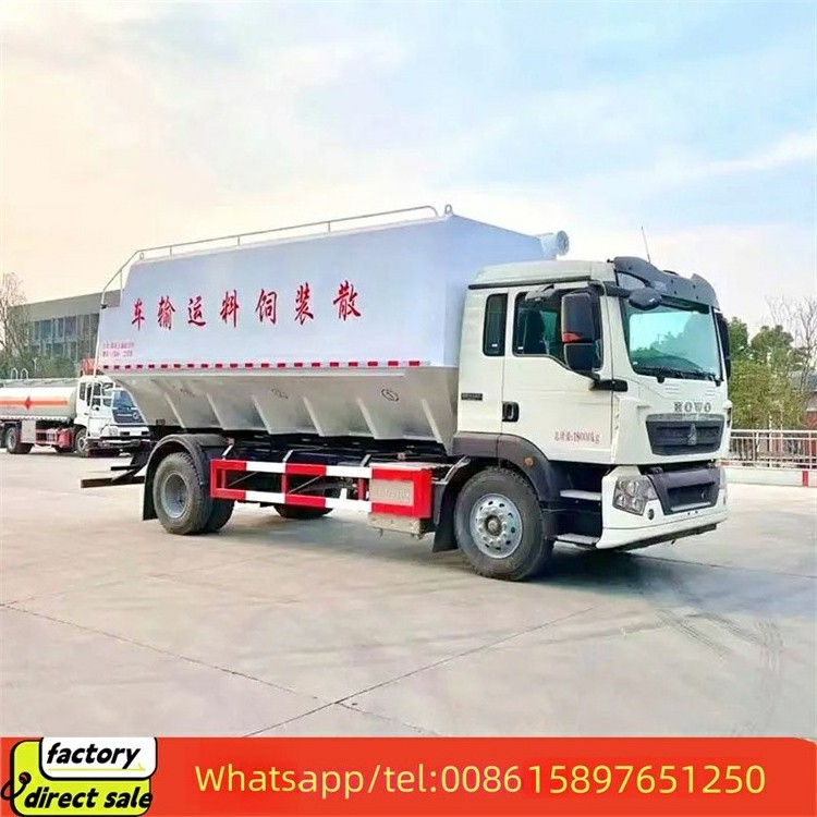 Howo feed bulk truck 25cbm tank capacity 3 warehouses for delivery bulk feed truck animal feed wood pellets