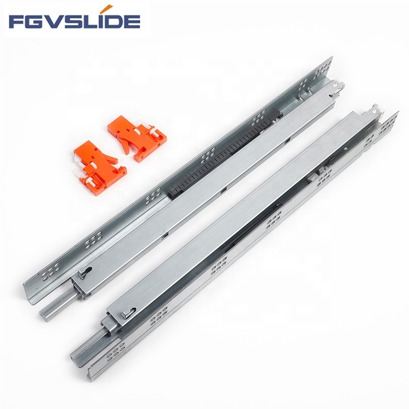 Furniture hardware 3 fold full extension metal push to open under mount slide soft close Bottom mounted concealed drawer slides