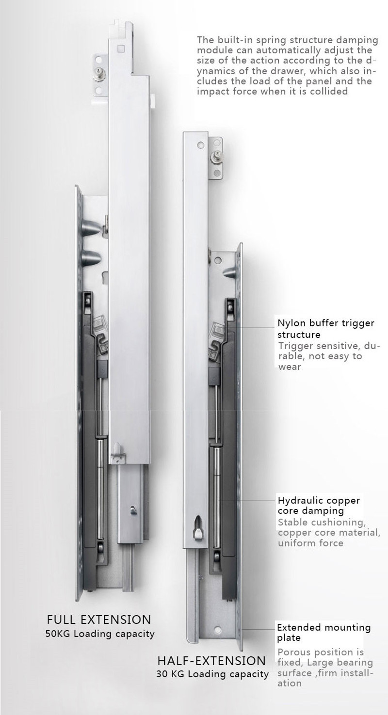 European style Undermount drawer slides bottom soft closing drawer channel concealed slides for kitchen cabinet