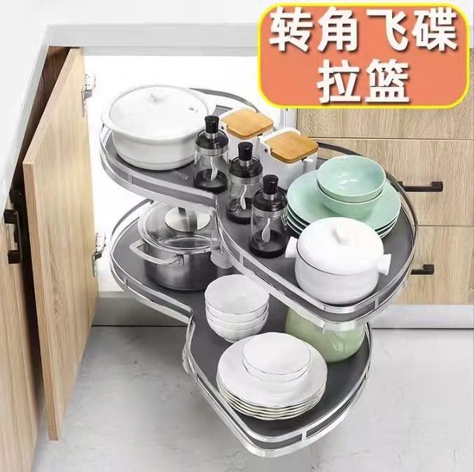 FGVSLDIE Kitchen cabinet storage basket magic corner pull out Basket Swing tray revolving soft closing holder baskets